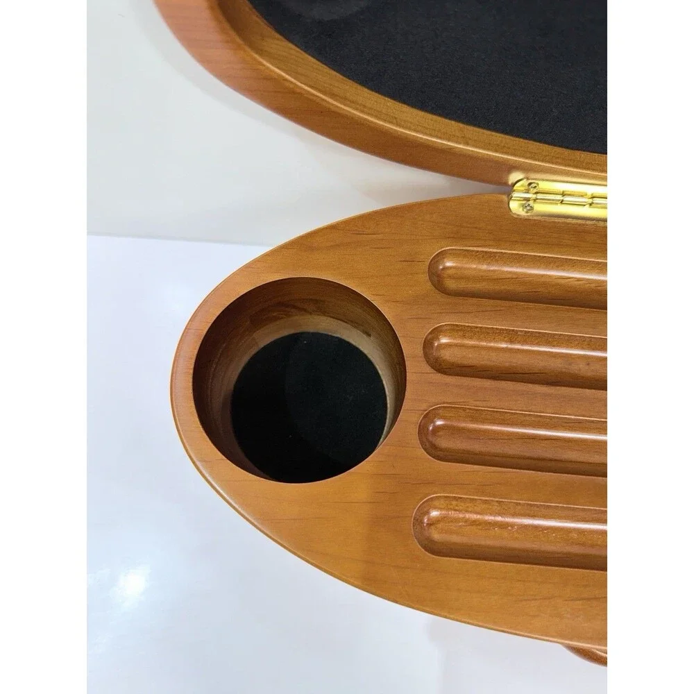 Levenger Ellipse, 4 Pen + 2 Ink Holder Oval Wooden Case, Vintage for Desk